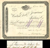Central Dock and Terminal Railway Co. transferred to Chauncey M. Depew - Stock Certificate